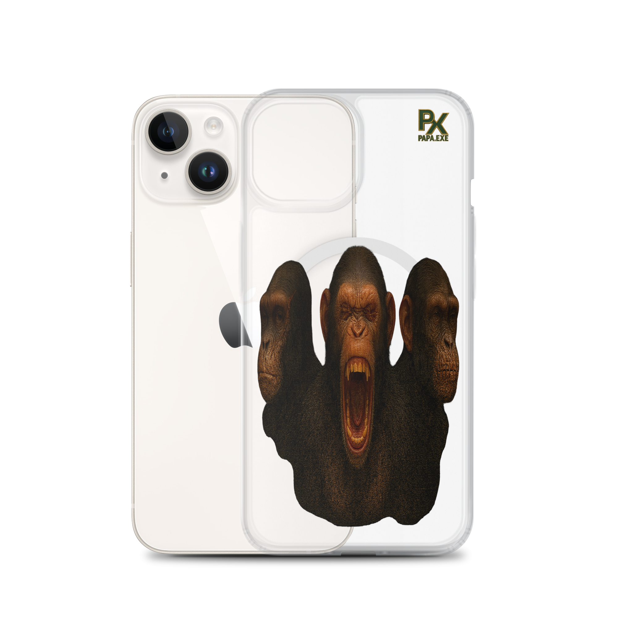 Transparente iPhone® Hülle mit MagSafe® | Bloodline Affen-Trio | Kikazaru · Mizaru · Iwazaru