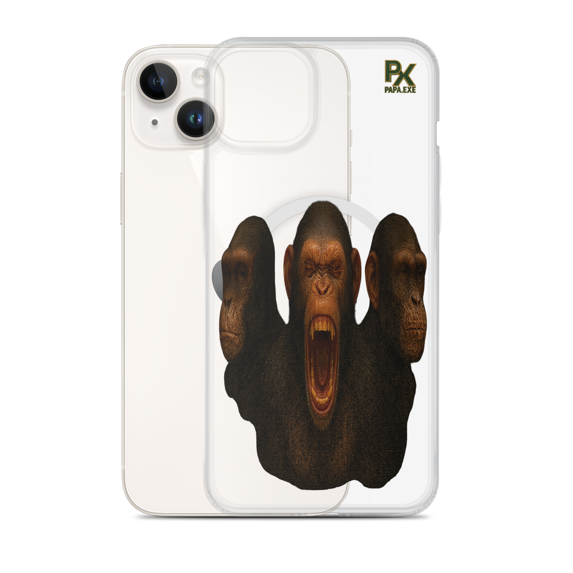 Transparente iPhone® Hülle mit MagSafe® | Bloodline Affen-Trio | Kikazaru · Mizaru · Iwazaru