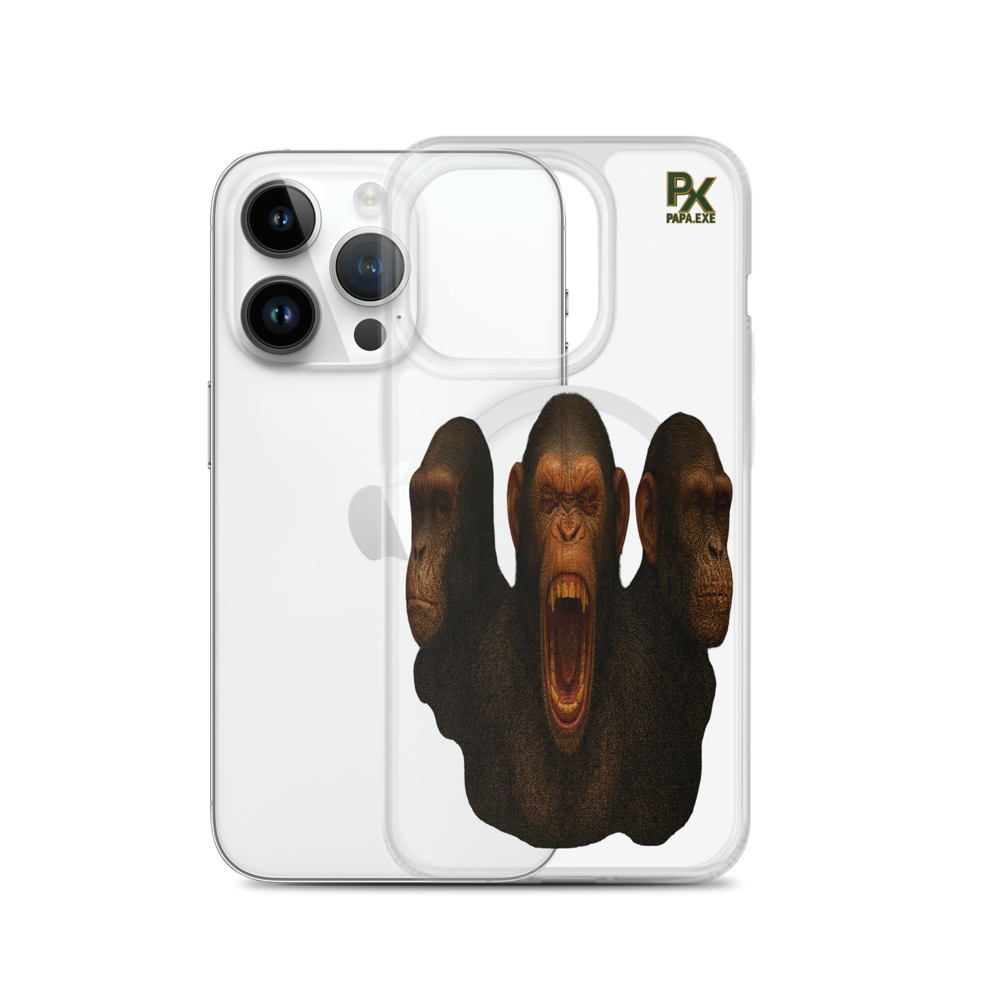 Transparente iPhone® Hülle mit MagSafe® | Bloodline Affen-Trio | Kikazaru · Mizaru · Iwazaru