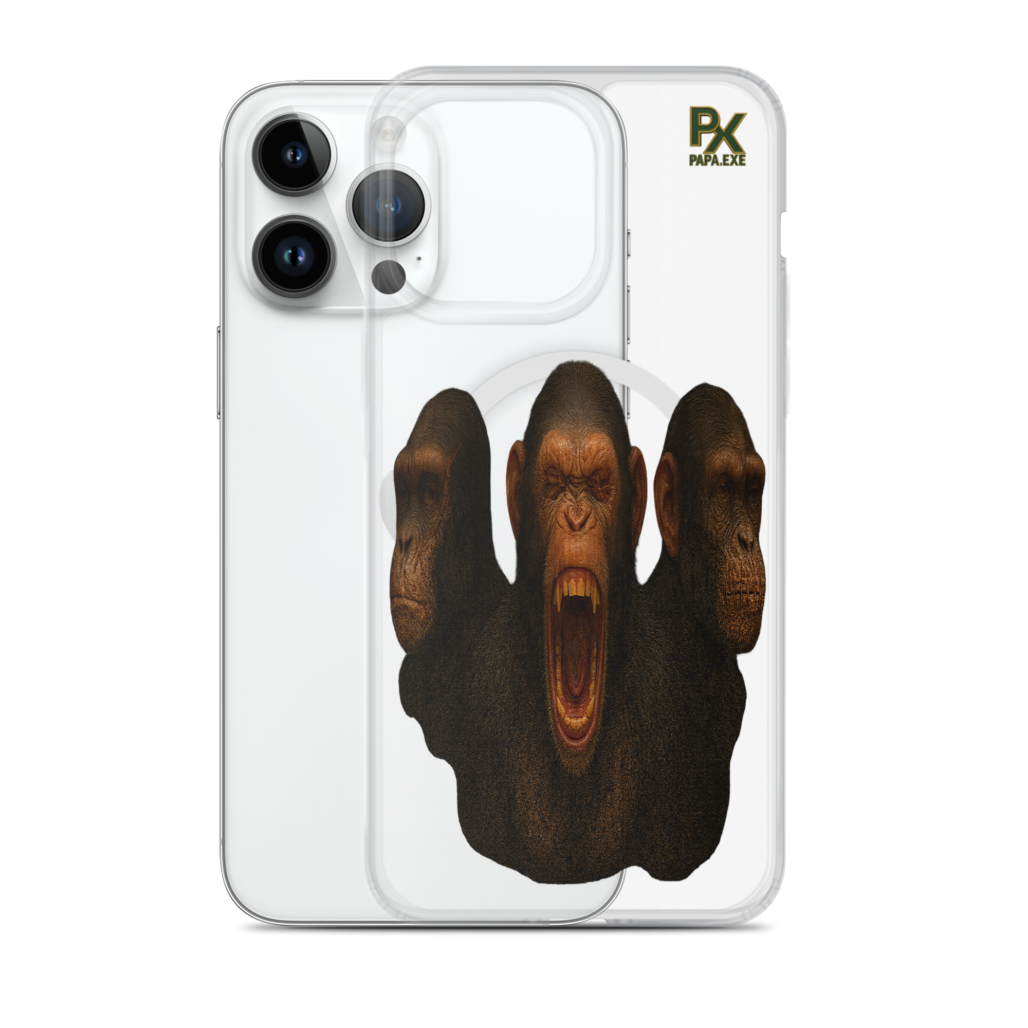 Transparente iPhone® Hülle mit MagSafe® | Bloodline Affen-Trio | Kikazaru · Mizaru · Iwazaru