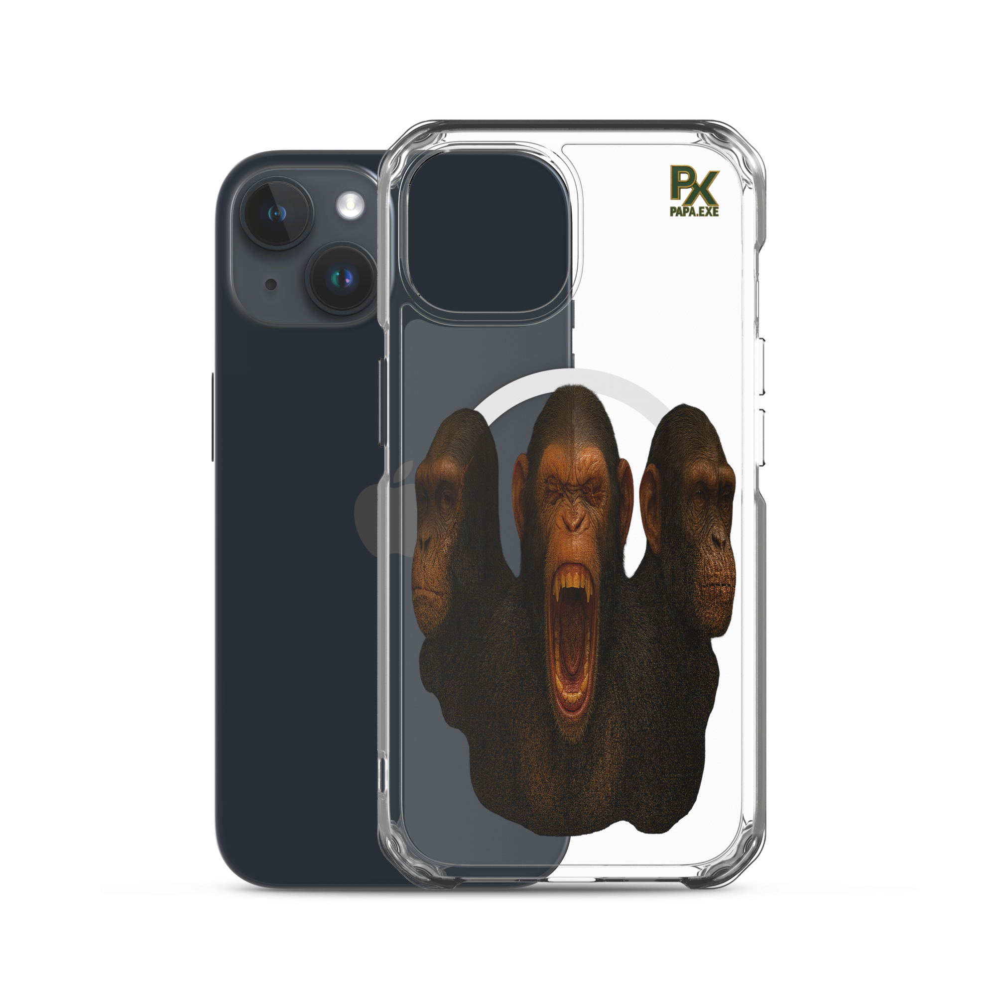 Transparente iPhone® Hülle mit MagSafe® | Bloodline Affen-Trio | Kikazaru · Mizaru · Iwazaru