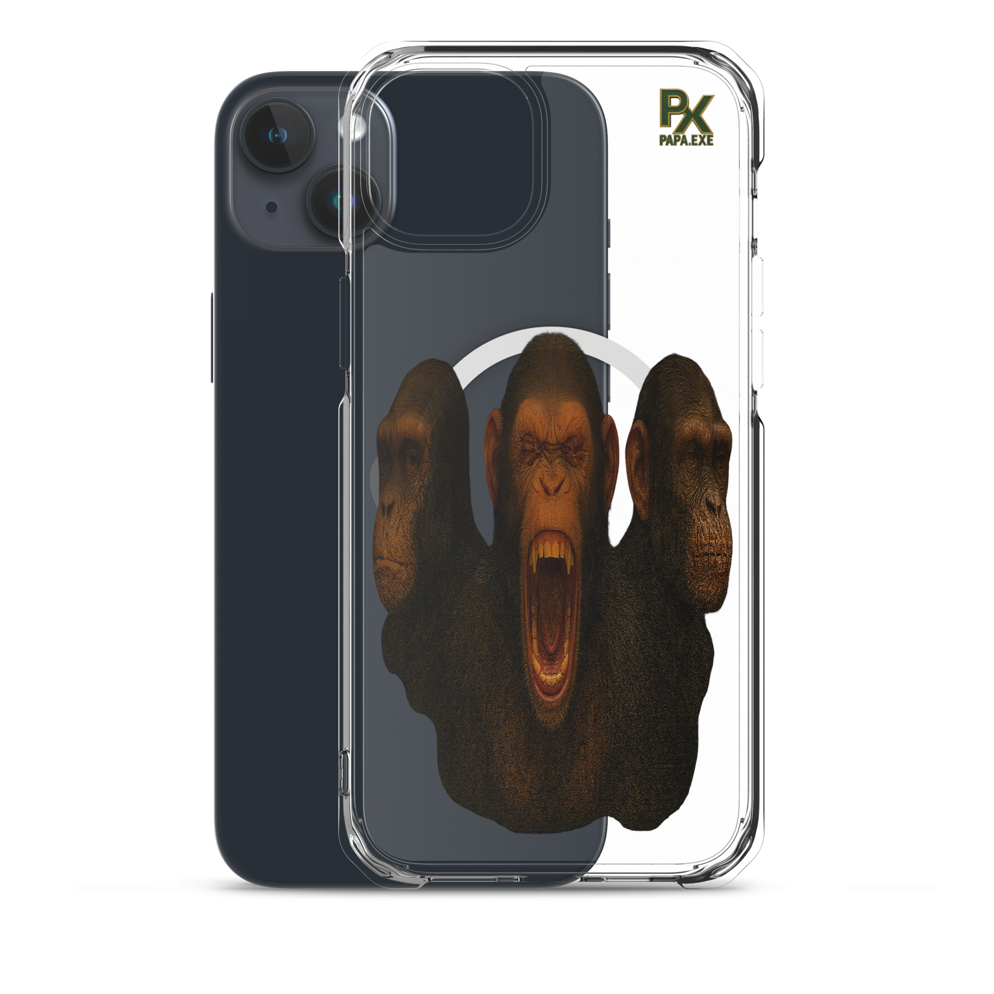 Transparente iPhone® Hülle mit MagSafe® | Bloodline Affen-Trio | Kikazaru · Mizaru · Iwazaru