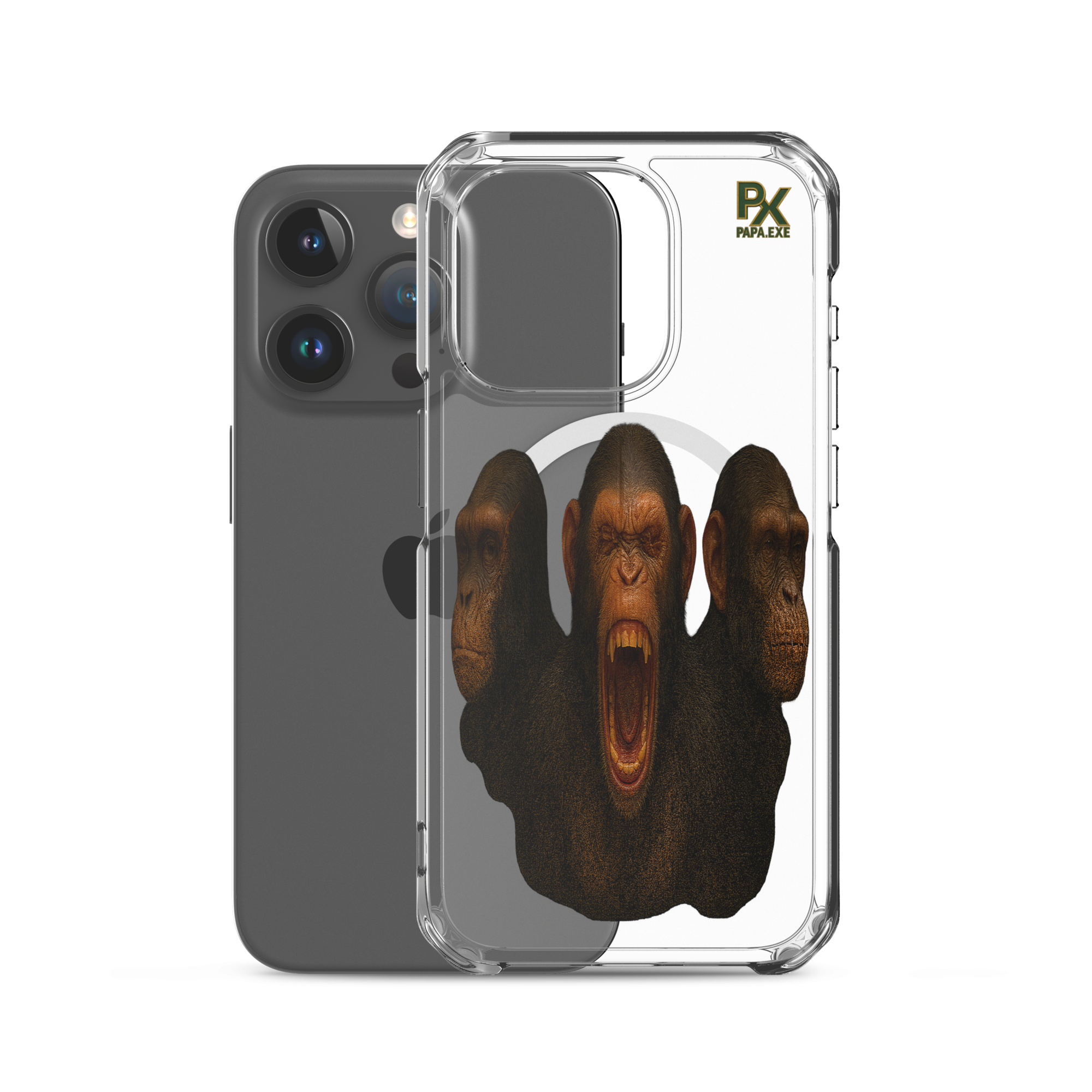 Transparente iPhone® Hülle mit MagSafe® | Bloodline Affen-Trio | Kikazaru · Mizaru · Iwazaru