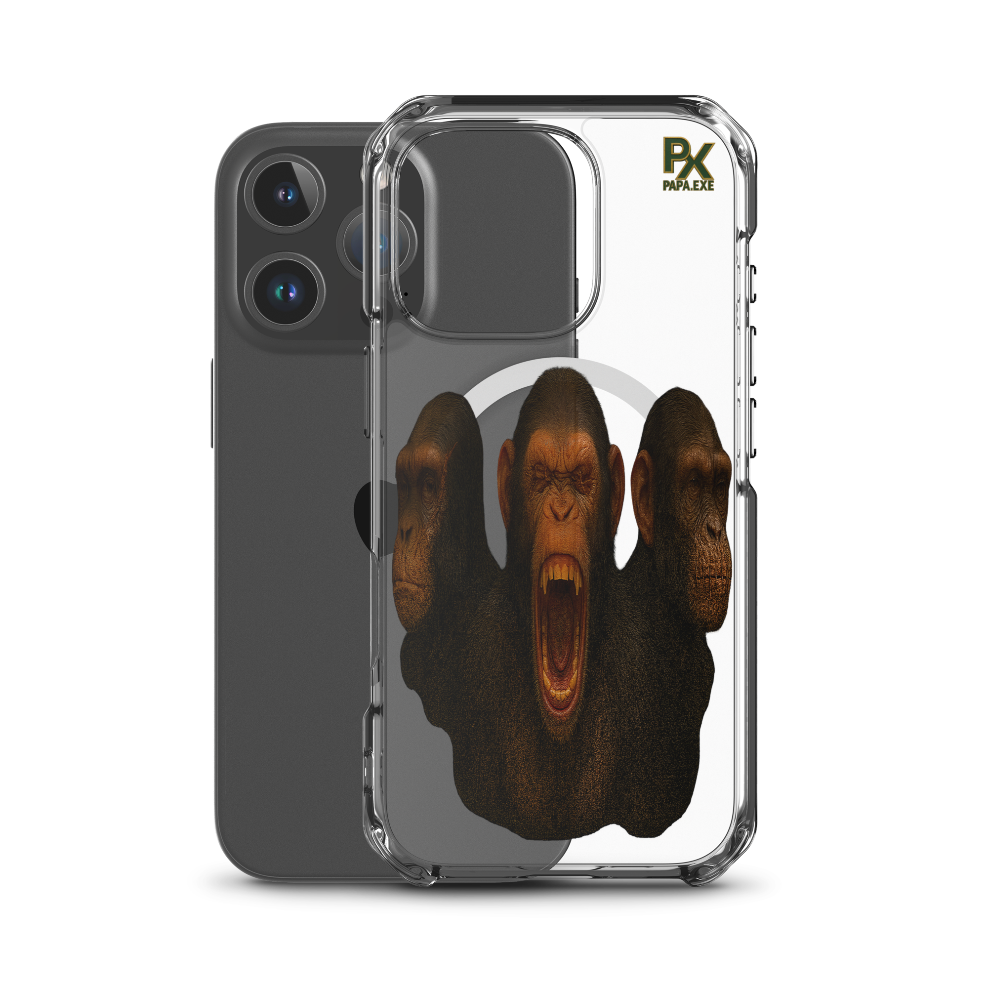 Transparente iPhone® Hülle mit MagSafe® | Bloodline Affen-Trio | Kikazaru · Mizaru · Iwazaru