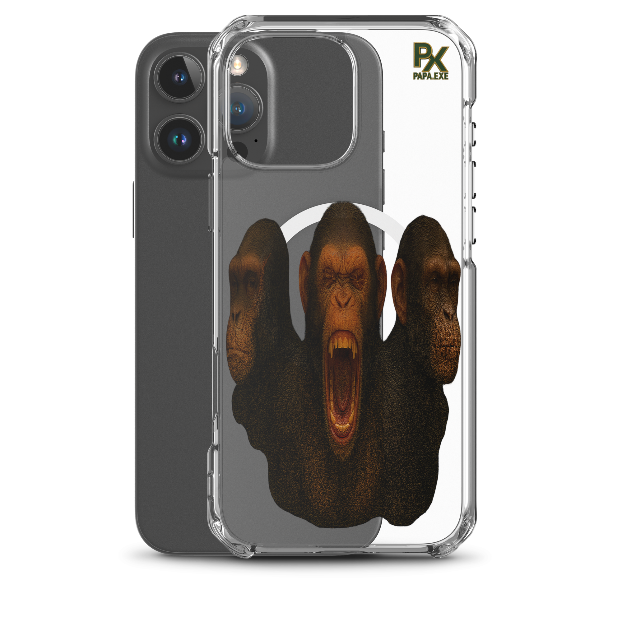 Transparente iPhone® Hülle mit MagSafe® | Bloodline Affen-Trio | Kikazaru · Mizaru · Iwazaru