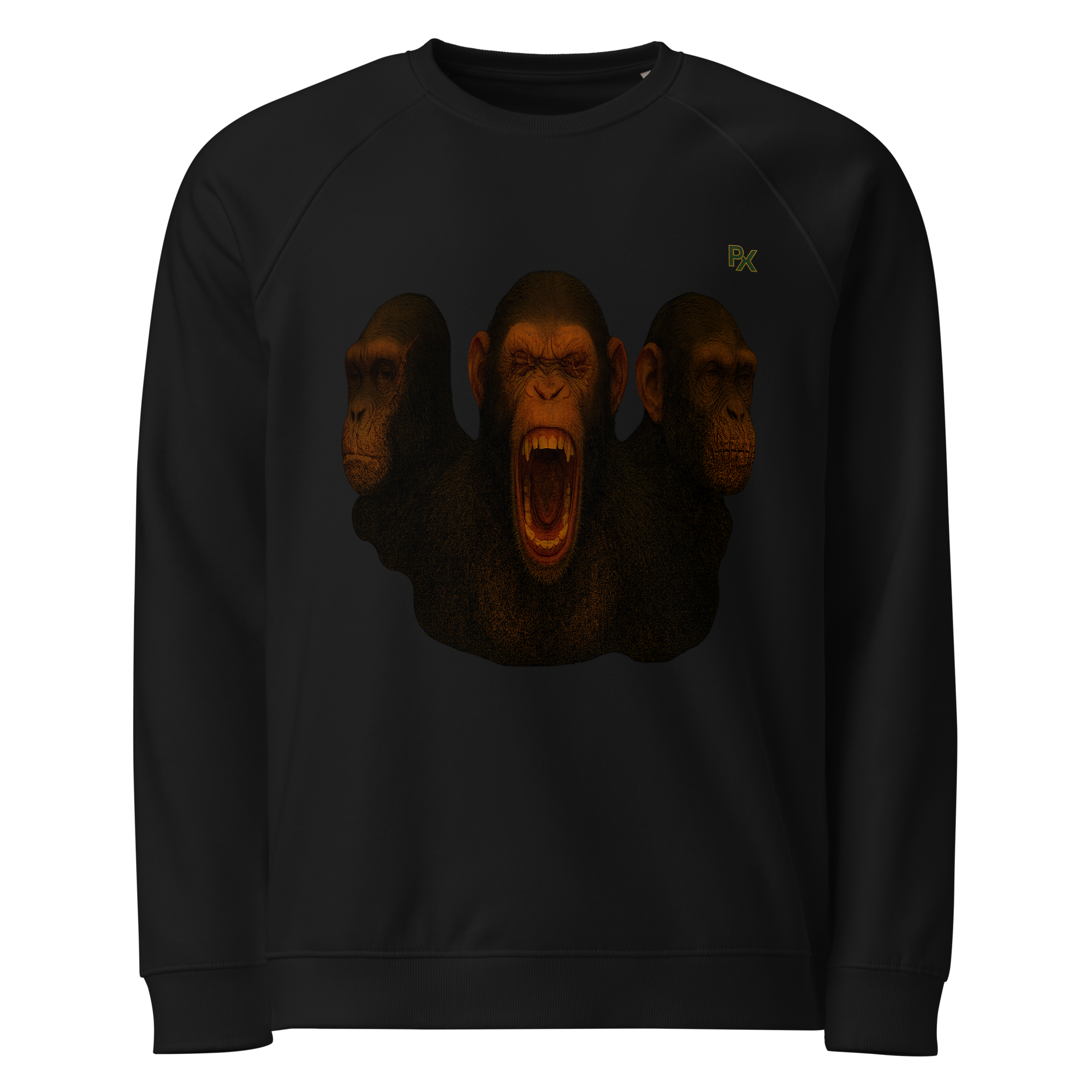 Organic Raglan Sweatshirt | Bloodline Affen-Trio | Kikazaru · Mizaru · Iwazaru