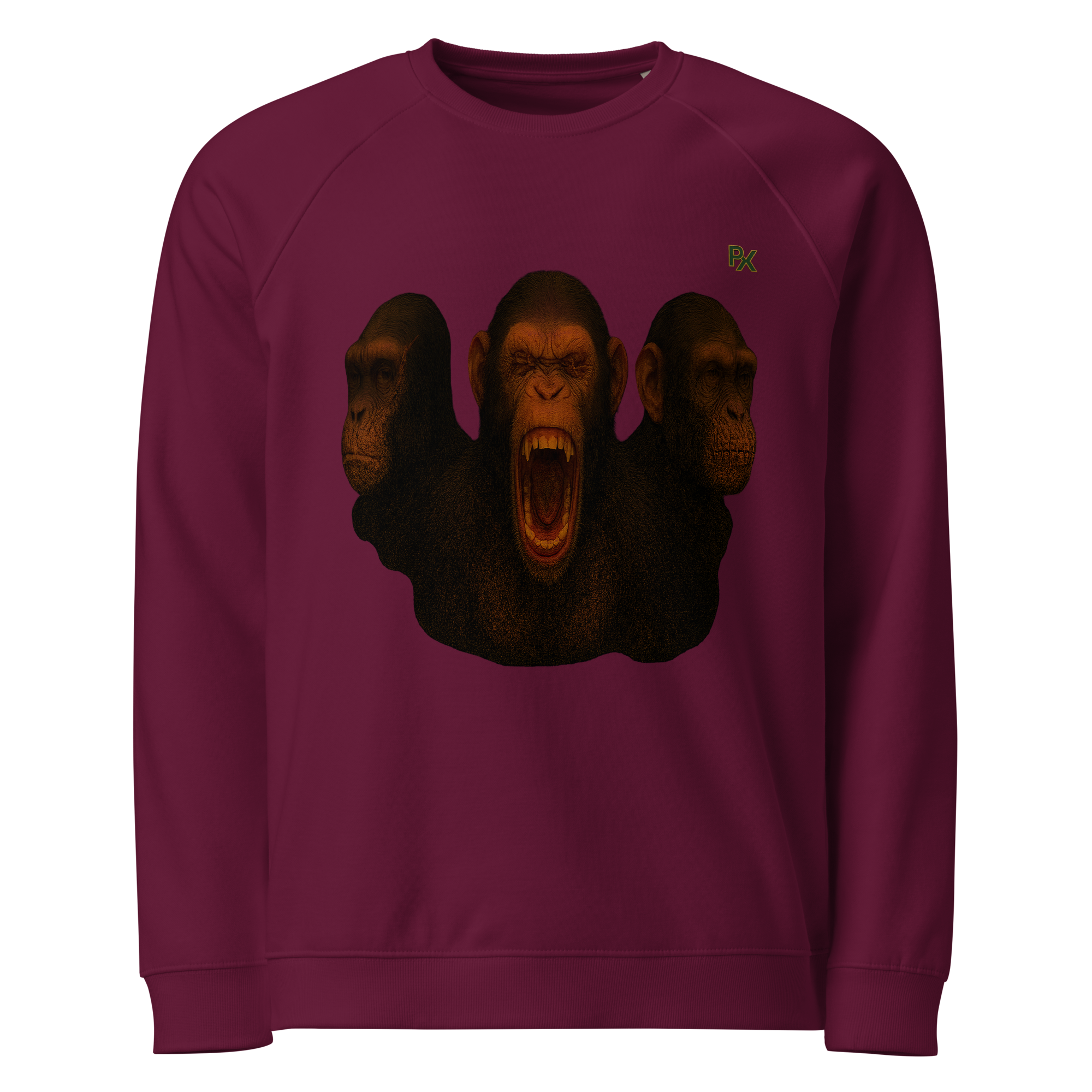 Organic Raglan Sweatshirt | Bloodline Affen-Trio | Kikazaru · Mizaru · Iwazaru