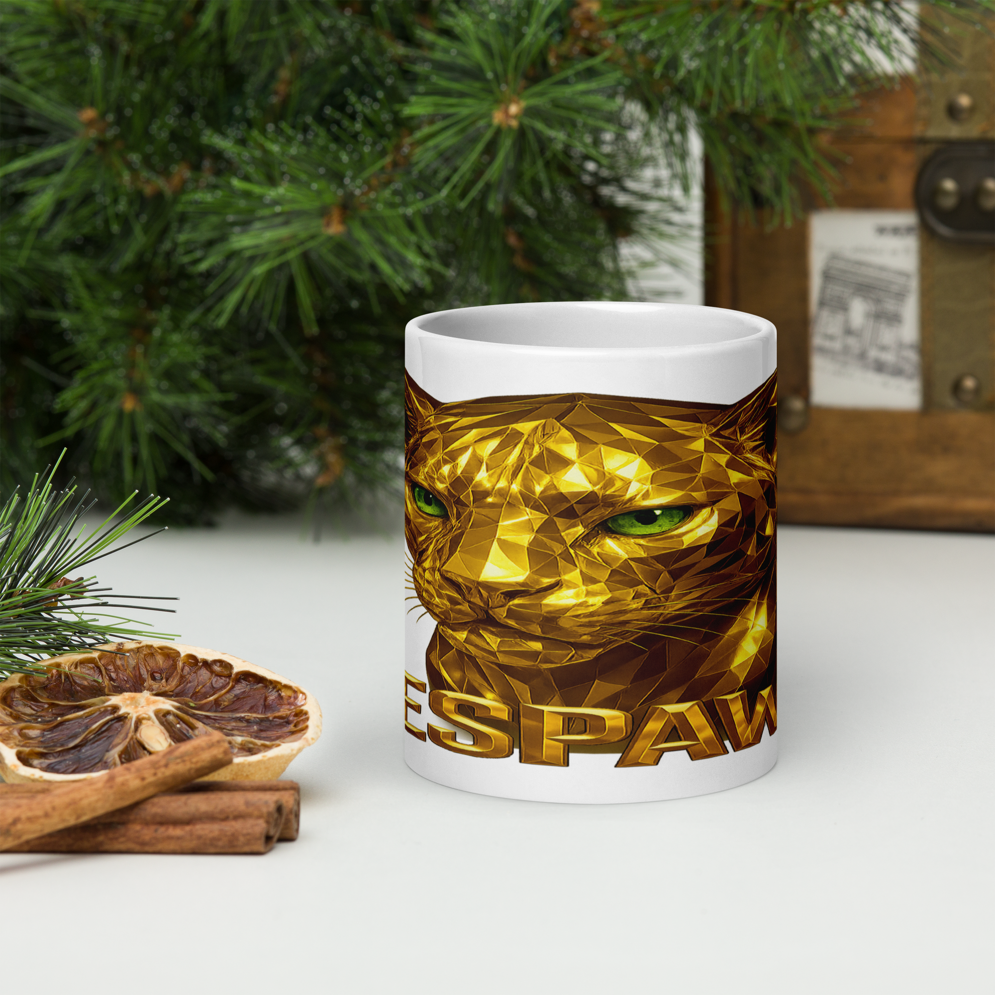 Weiße Hochglanz-Keramiktasse | Goldie Respawn Tiger